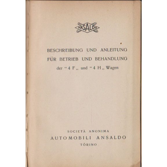 Beschreibung und Anleitung der Betrieb und Behandlung "4 F" und "4 H" Wagen
