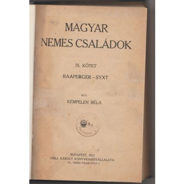 Magyar Nemes Családok IX. kötet RAAPERGER-SYXT