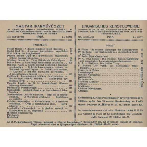 Magyar Iparművészet XIX. évf. 1-10. szám