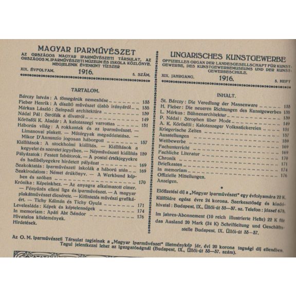 Magyar Iparművészet XIX. évf. 1-10. szám