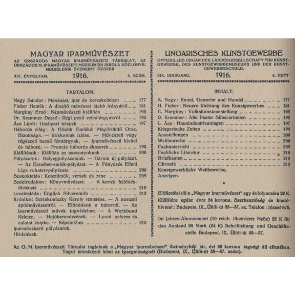Magyar Iparművészet XIX. évf. 1-10. szám