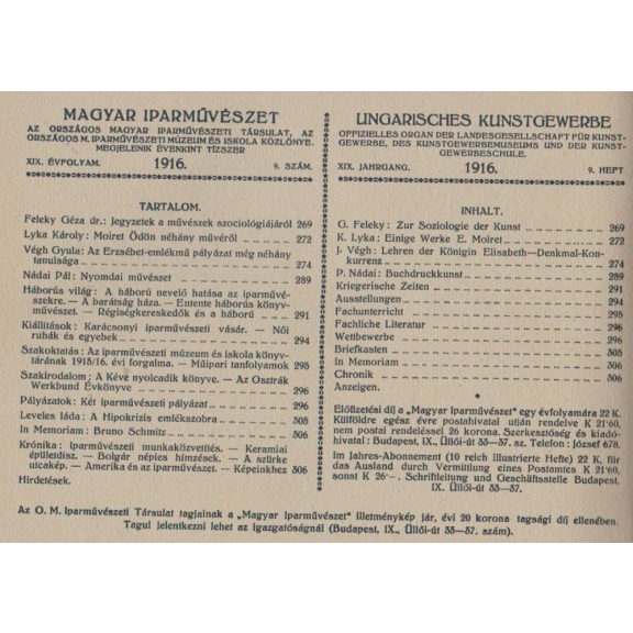 Magyar Iparművészet XIX. évf. 1-10. szám