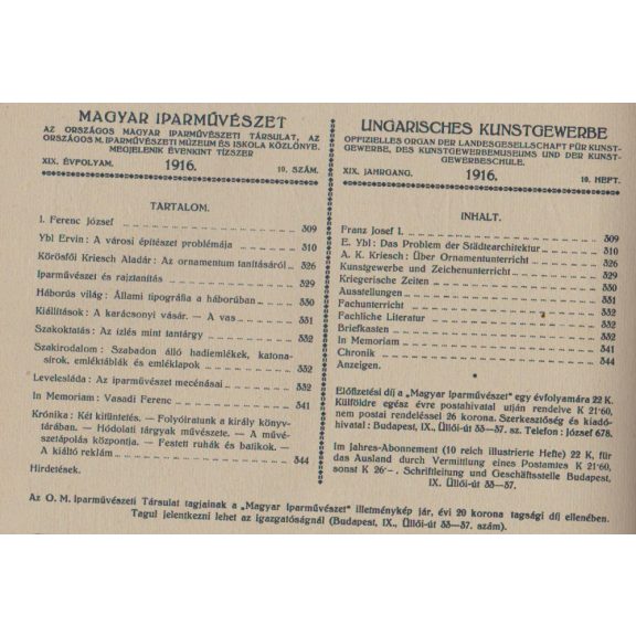 Magyar Iparművészet XIX. évf. 1-10. szám