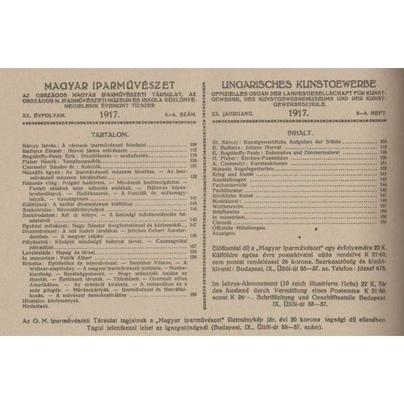 Magyar Iparművészet XX. évf. 1917. 1-10. szám