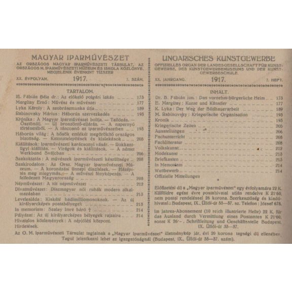 Magyar Iparművészet XX. évf. 1917. 1-10. szám