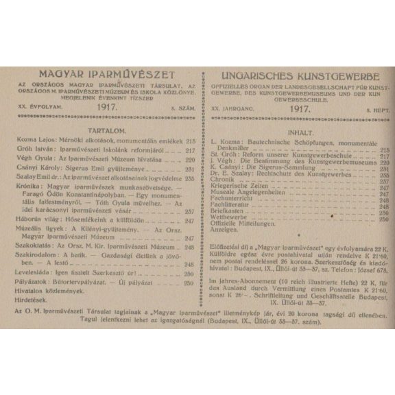 Magyar Iparművészet XX. évf. 1917. 1-10. szám