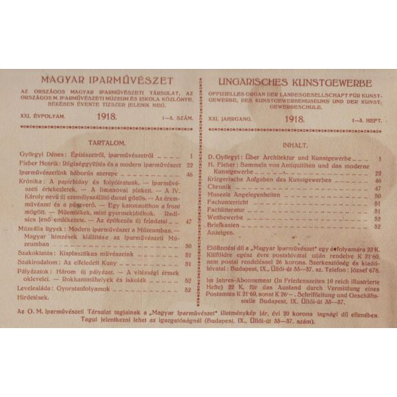 Magyar Iparművészet XXI. évf. 1-10. szám