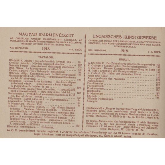 Magyar Iparművészet XXI. évf. 1-10. szám
