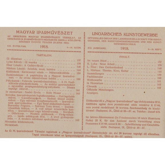 Magyar Iparművészet XXI. évf. 1-10. szám