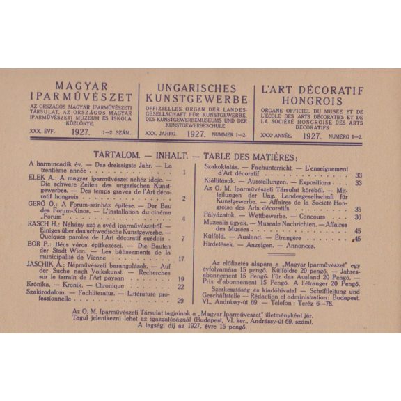 Magyar Iparművészet XXX. évf. 1-10. szám