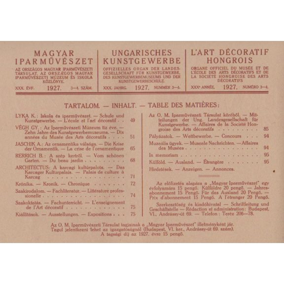 Magyar Iparművészet XXX. évf. 1-10. szám