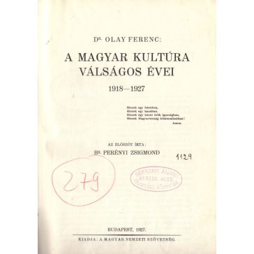 A magyar kultúra válságos évei 1918-1927