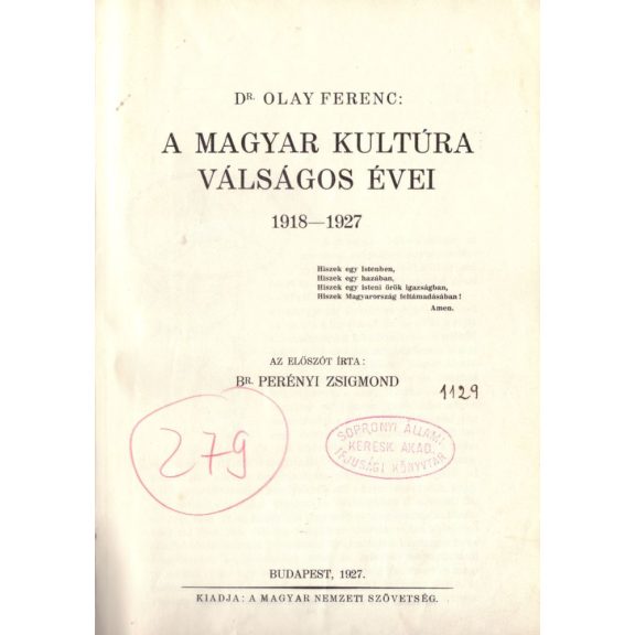 A magyar kultúra válságos évei 1918-1927