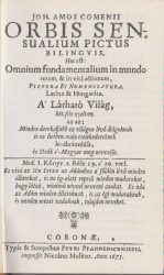 Orbis  Sensualium Pictus Bilinguis... A Látható Világ két-féle nyelven ...