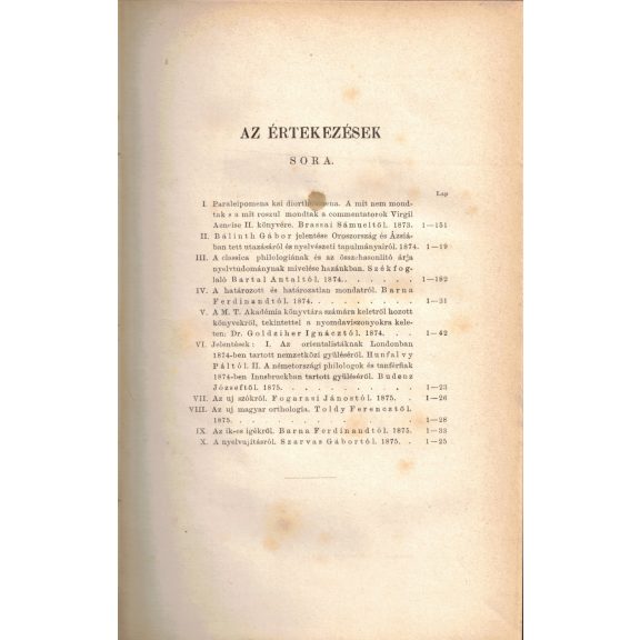 Értekezések a nyelv- és széptudományok köréből 4. kötet  1874-1875.