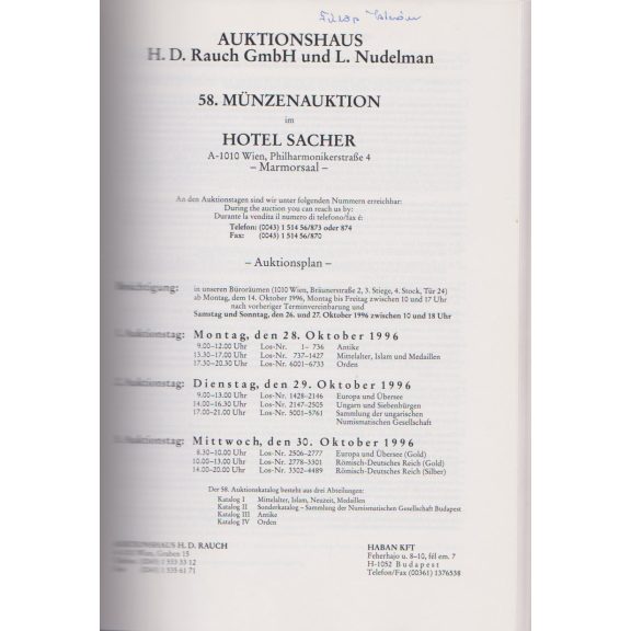 Auktionshaus H. D. Rauch GmbH und L. Nudelman 58. Münzenauktion im Hotel Sacher III.