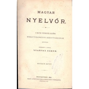 Magyar Nyelvőr 1878 Hetedik kötet