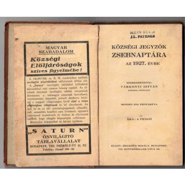 Községi Jegyzők zsebnaptára az 1927. évre